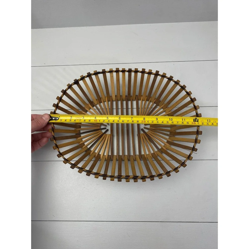 Ambee Basket Bamboo Slat Sunburst‎ Basket Vintage Boho MCM Decor